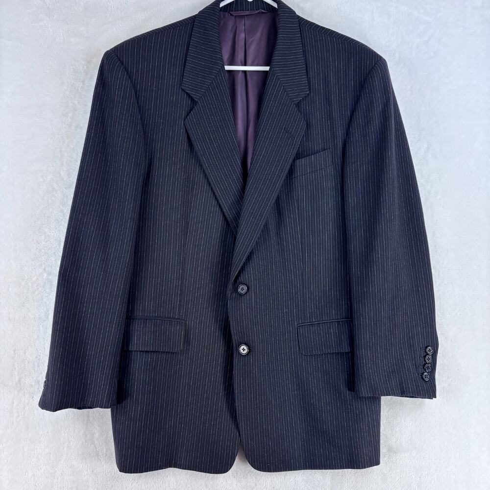Hickey Freeman Suit Mens 42R Black Pinstripe 2 Button Vintage